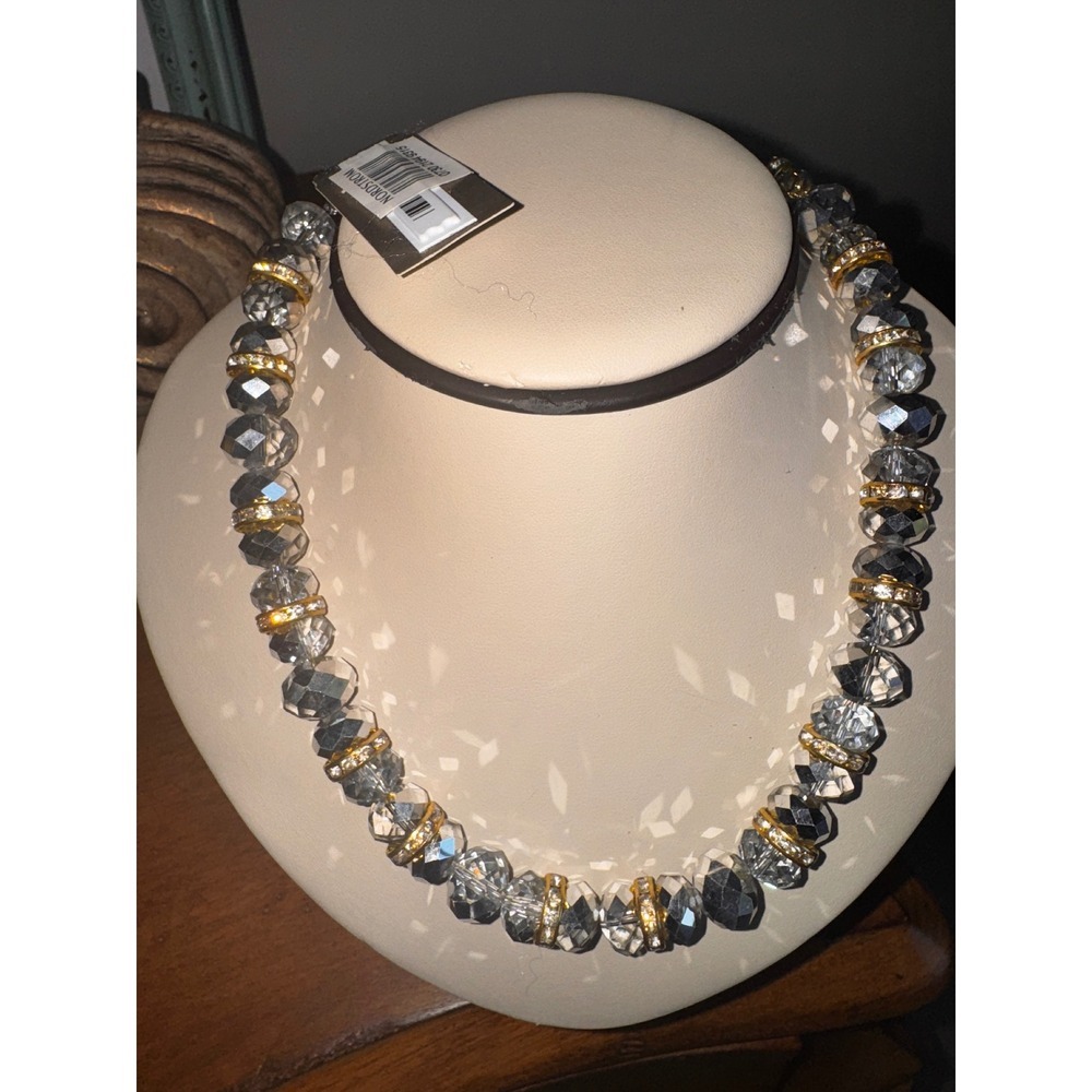 Nordstrom Crystal Bead Necklace Gold Tone‎ Accents Statement Jewelry